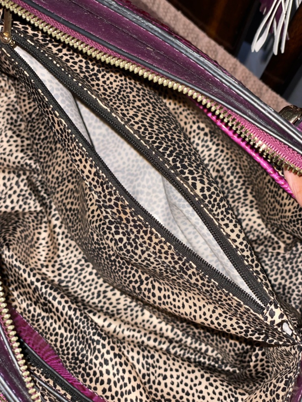 Structured Croc-Embossed Satchel and Wallet in Fuchsia - Picture 5 of 12
